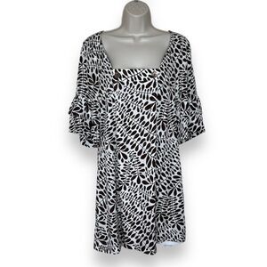 Trina Turk Cuddle Fronds Silk Dress Cream Brown Lined Ruffle Sleeve Women 10
